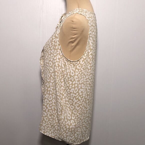 J. Crew Factory Blouse Women's Small Tan Animal Print Sleeveless Pintuck Keyhole - Picture 2 of 7